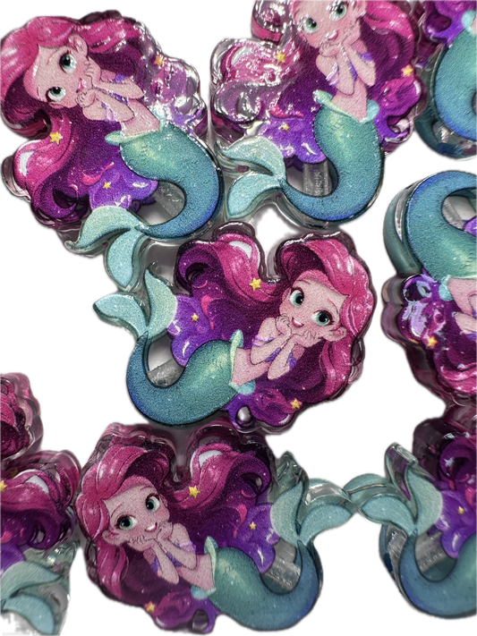 Mermaid acrylic focal bead- set of 2/ focal bead/ pen beading / keychain bead/ Ocean/Sea Lady