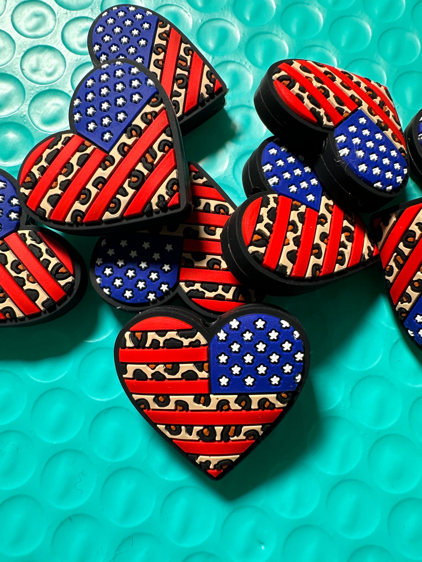 American flag leopard print heart shaped Focal Bead