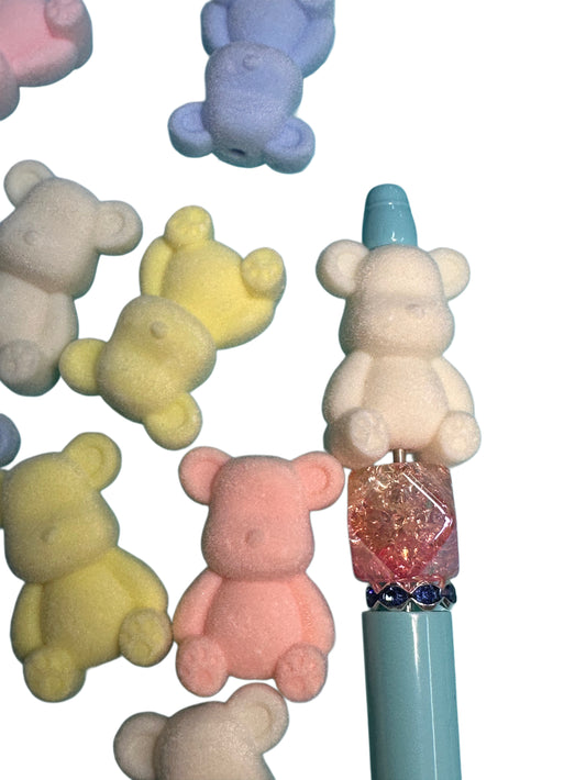 Flocked bears/Focal Bead/ beadable pen/ fuzzy bear bead/ keychain bead
