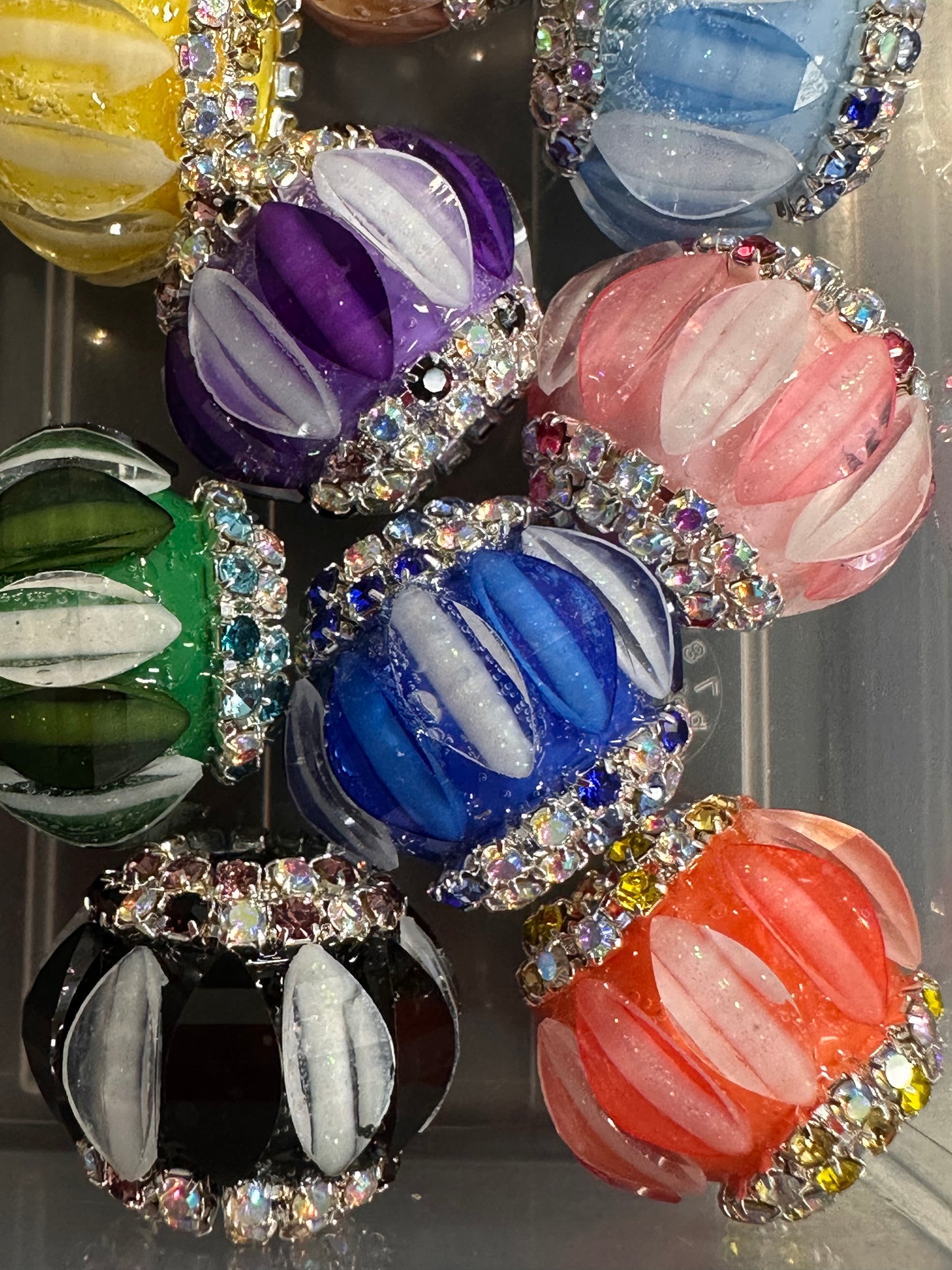 Handmade Rhinestone Accent Bead – Various Colors - Set of 5/ elegant handcrafted beads/ pen bead/ bag charm bead style #2/Fancy beads