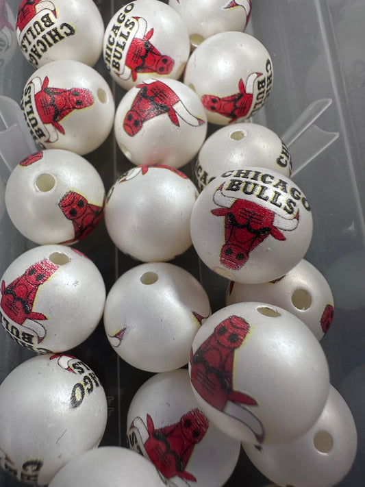 Chicago Bulls Sports 16mm Sports Print Beads • Set of 10 • Great for Pens, Keychains & Crafts-