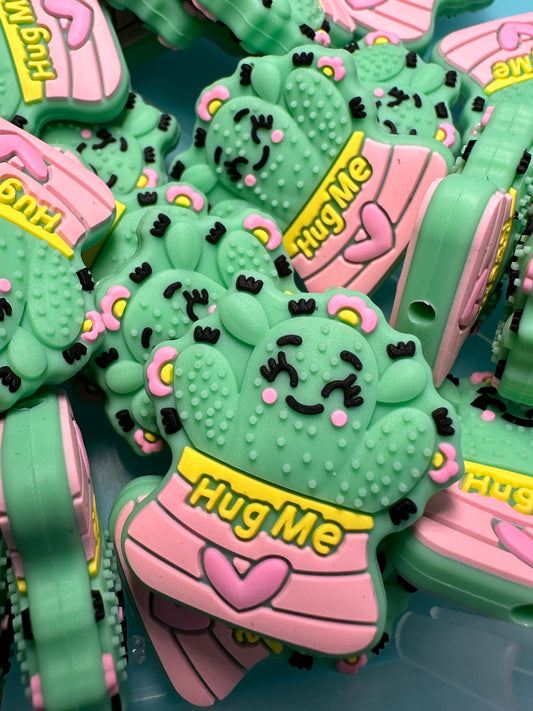 Hug me Cactus in flower pots/ Focal Bead/ beadable pen/ Silicone  bead/ cactus/ keychain bead/