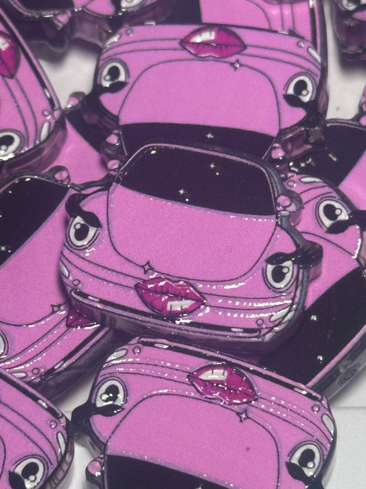 Pink car acrylic focal bead- set of 2/ focal bead/ pen beading / keychain bead/buggy