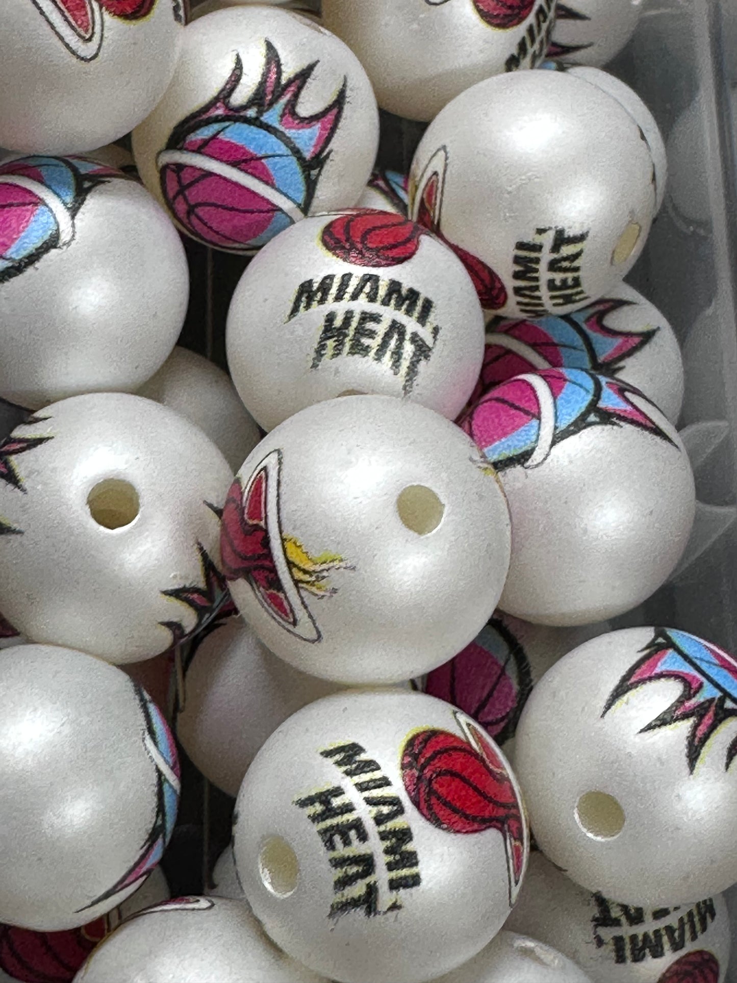 Miami Heat 16mm Sports Print Beads • Set of 10 • Great for Pens, Keychains & Crafts- basketball