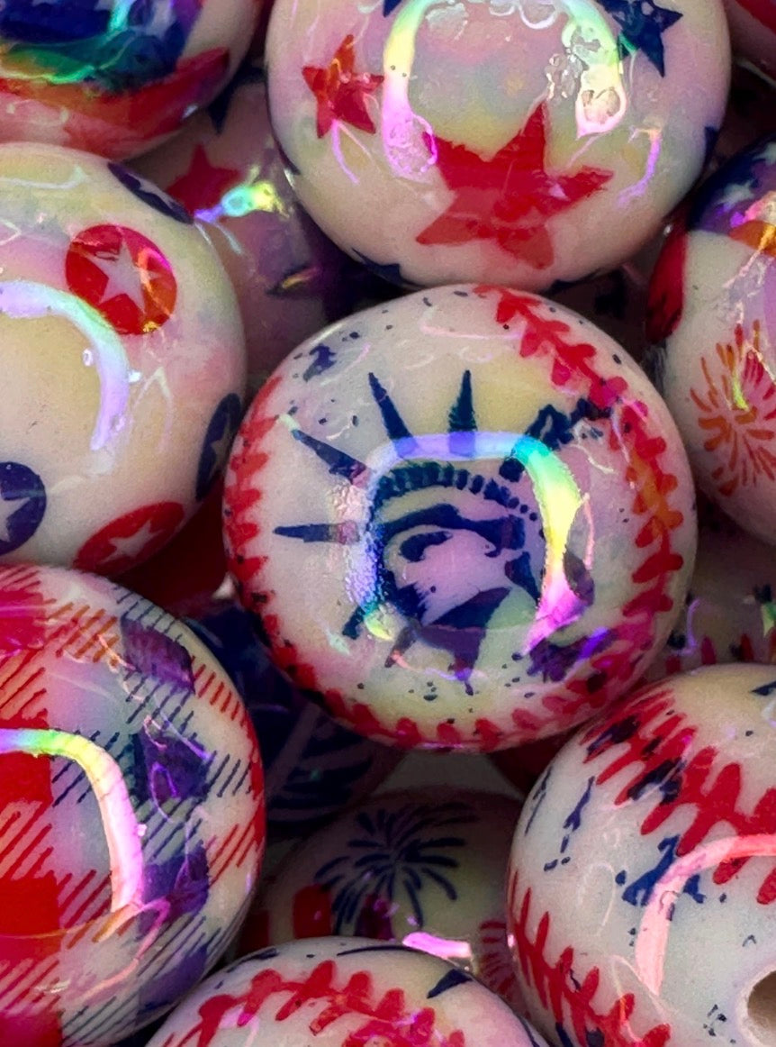 Patriotic USA themes on them included/ Bead/ beadable pen/ keychain bead/ Patriotic beads/ Ten random (10) beads/16mm