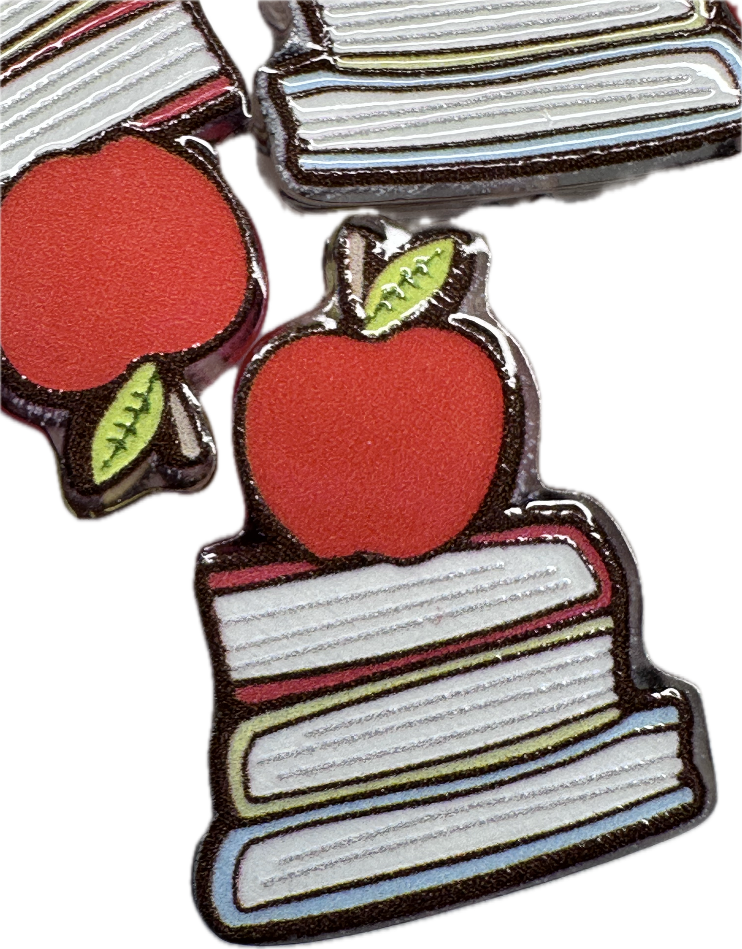 Books Apple acrylic focal bead- set of 2/ focal bead/ pen beading / keychain bead / teacher