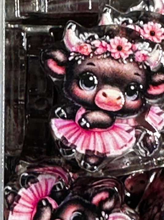 Cute girl cow in pink dress acrylic focal bead- set of 2/ focal bead/ pen beading / keychain bead/