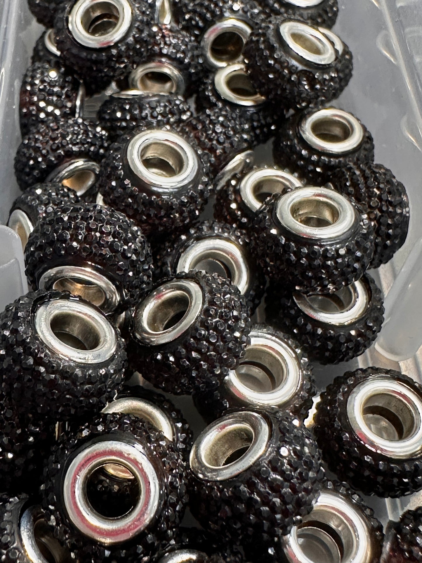 Ten (10) Acrylic black rhinestone spacers included/ jewelry Bead/ beadable pen beads/ keychain bead/bead/12mm
