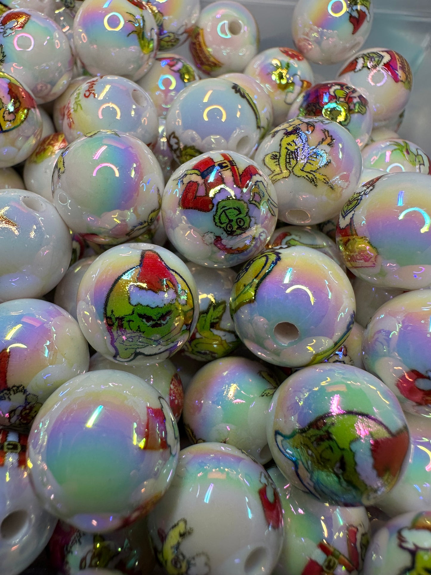 Acrylic white beads with Christmas designs on them included/ Bead/ beadable pen/ keychain bead/ Christmas bead/ Ten (10) beads/16mm (Copy)