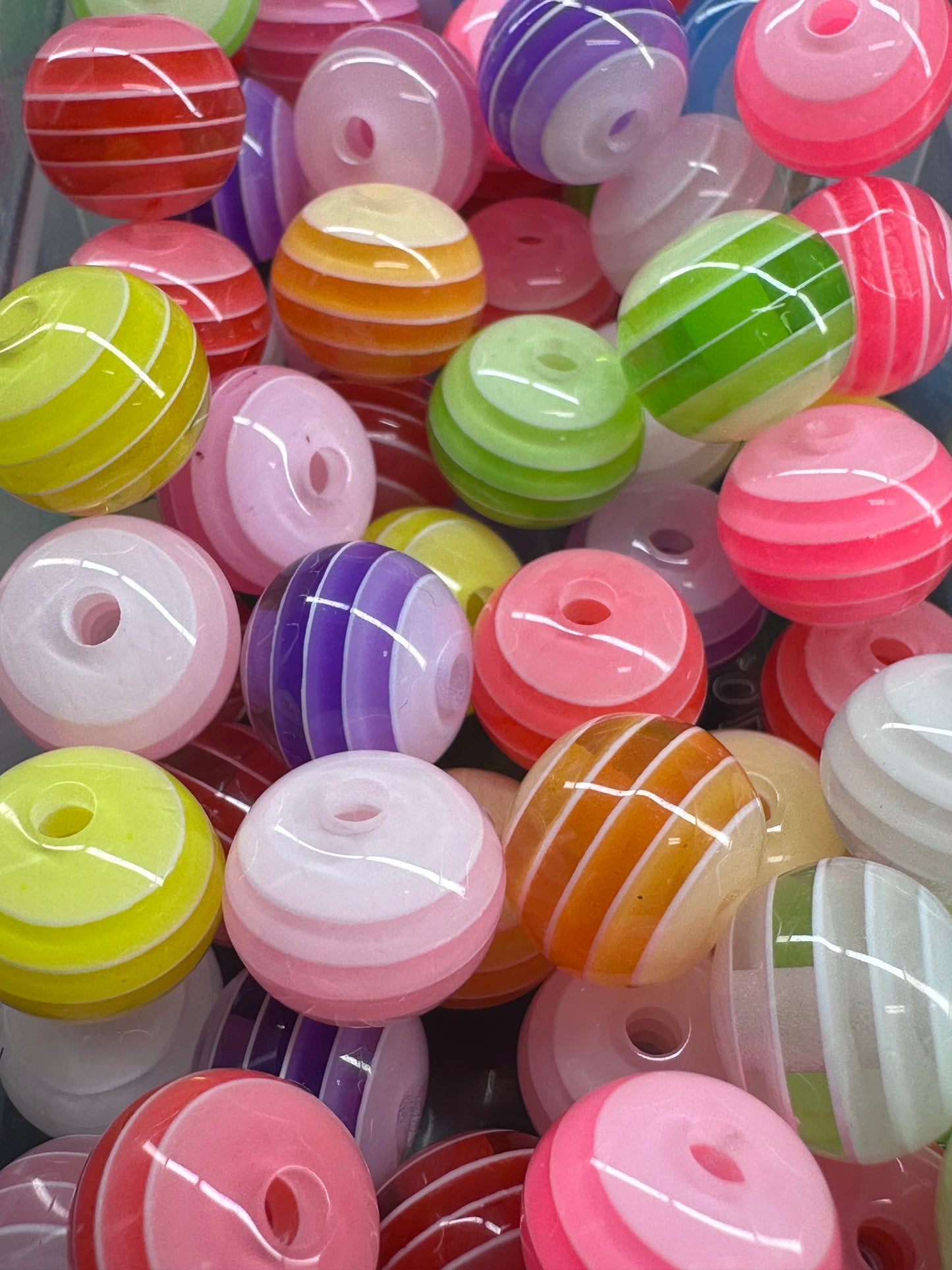 Acrylic clear beads with color stripes/beadable pen/ keychain bead/ 10 beads included/ approx 12mm