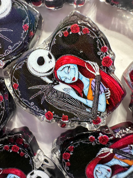 Jack and Sally acrylic focal bead- set of 2/ focal bead/ pen beading / keychain bead/ NMBC