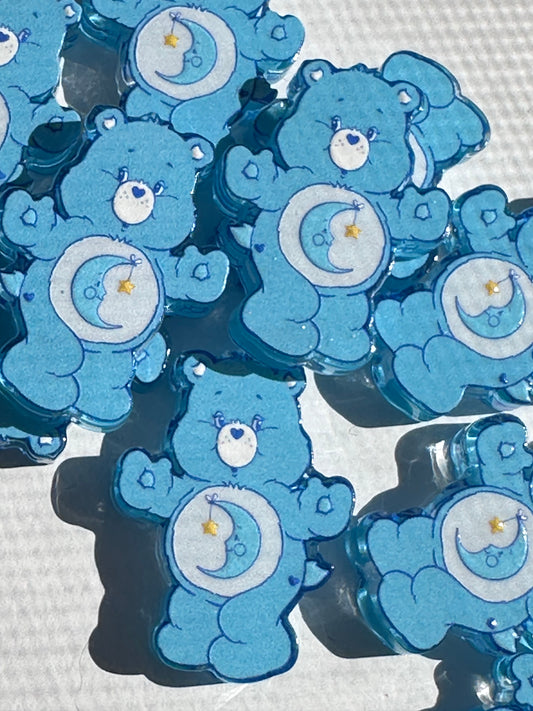 Blue bear with moon acrylic focal bead- set of 2/ focal bead/ pen beading / keychain bead
