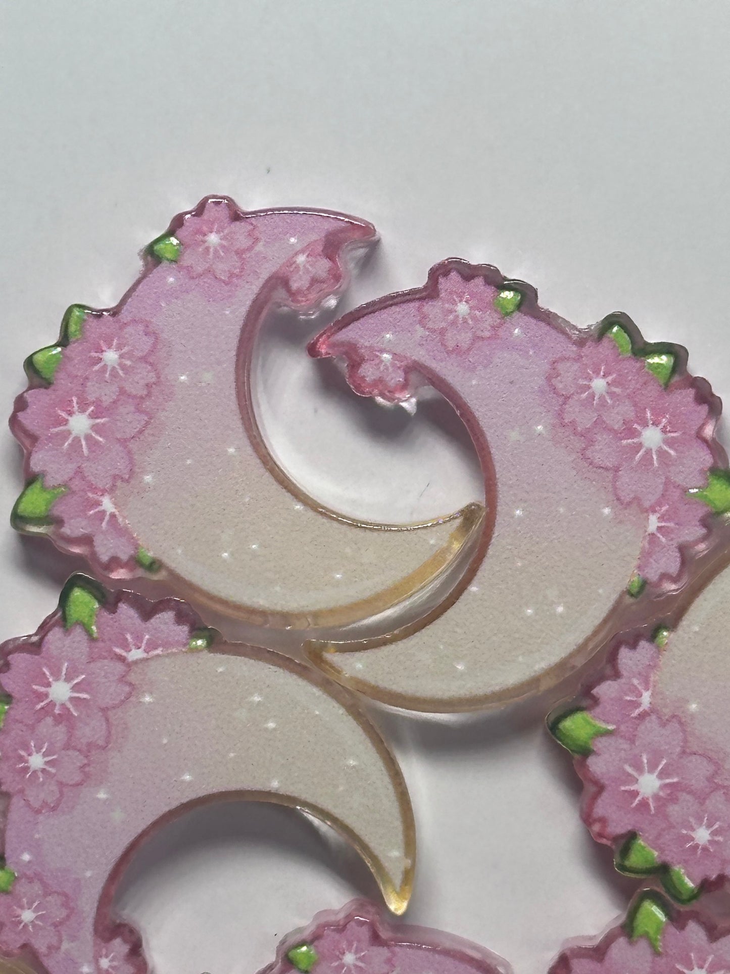 Moon and Flowers acrylic focal bead- set of 2/ focal bead/ pen beading / keychain bead