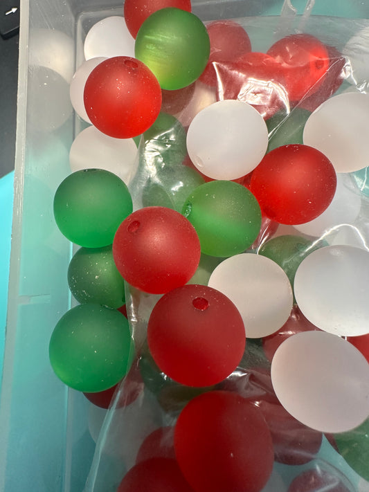 Acrylic red, green, and white beads included/ Bead/ beadable pen/ keychain bead/ Christmas bead/ Ten (10) beads