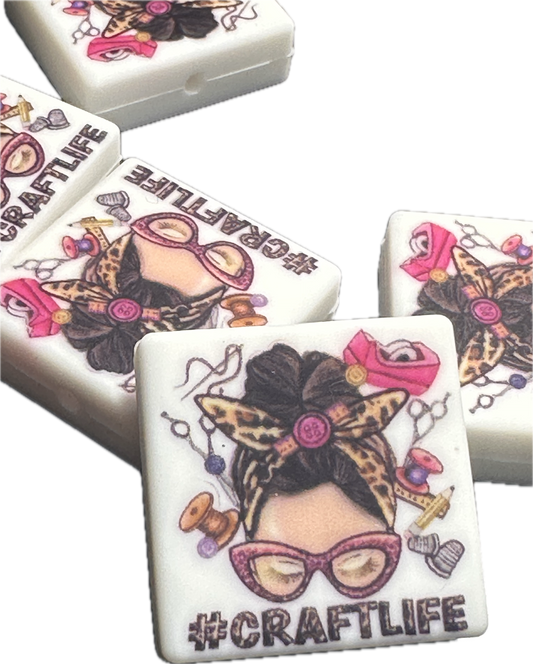 Craft life/ Craft wife mom bead/ mama Focal Bead/ for beadable pen/ Silicone  bead/keychain bead
