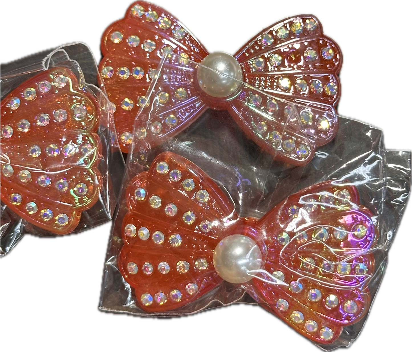 Large fancy bowties with rhinestones and pearls- set of 3/ same on both sides/ beadable pen/ keychain bead/bow beads/UV coated/ 33mmx55mm