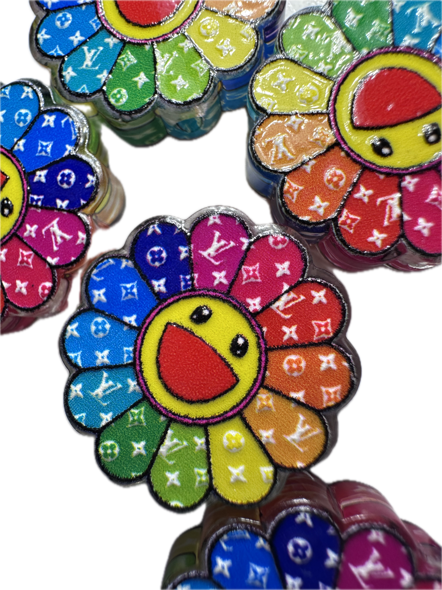 Colorful flower smiley face acrylic focal bead- set of 2/ focal bead/ pen beading / keychain bead