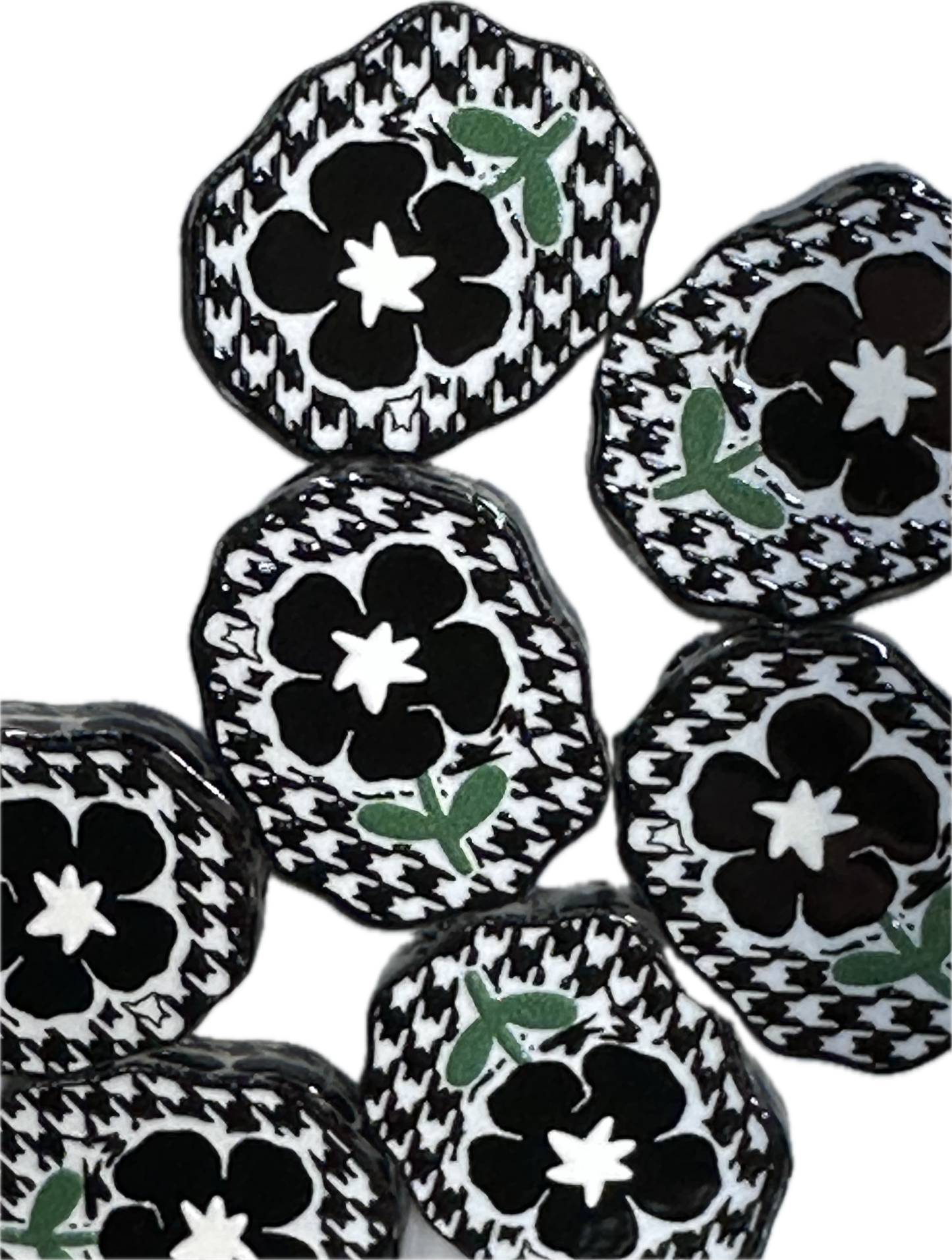 Black daisy houndstooth acrylic focal bead- set of 2/ focal bead/ pen beading / keychain bead/