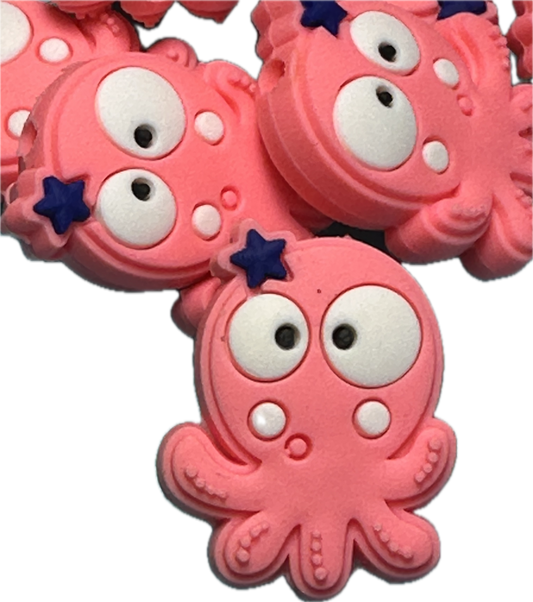 Pink octopus focal bead/ beadable pen/ Silicone  bead/ keychain bead/ fishy/ sea / character