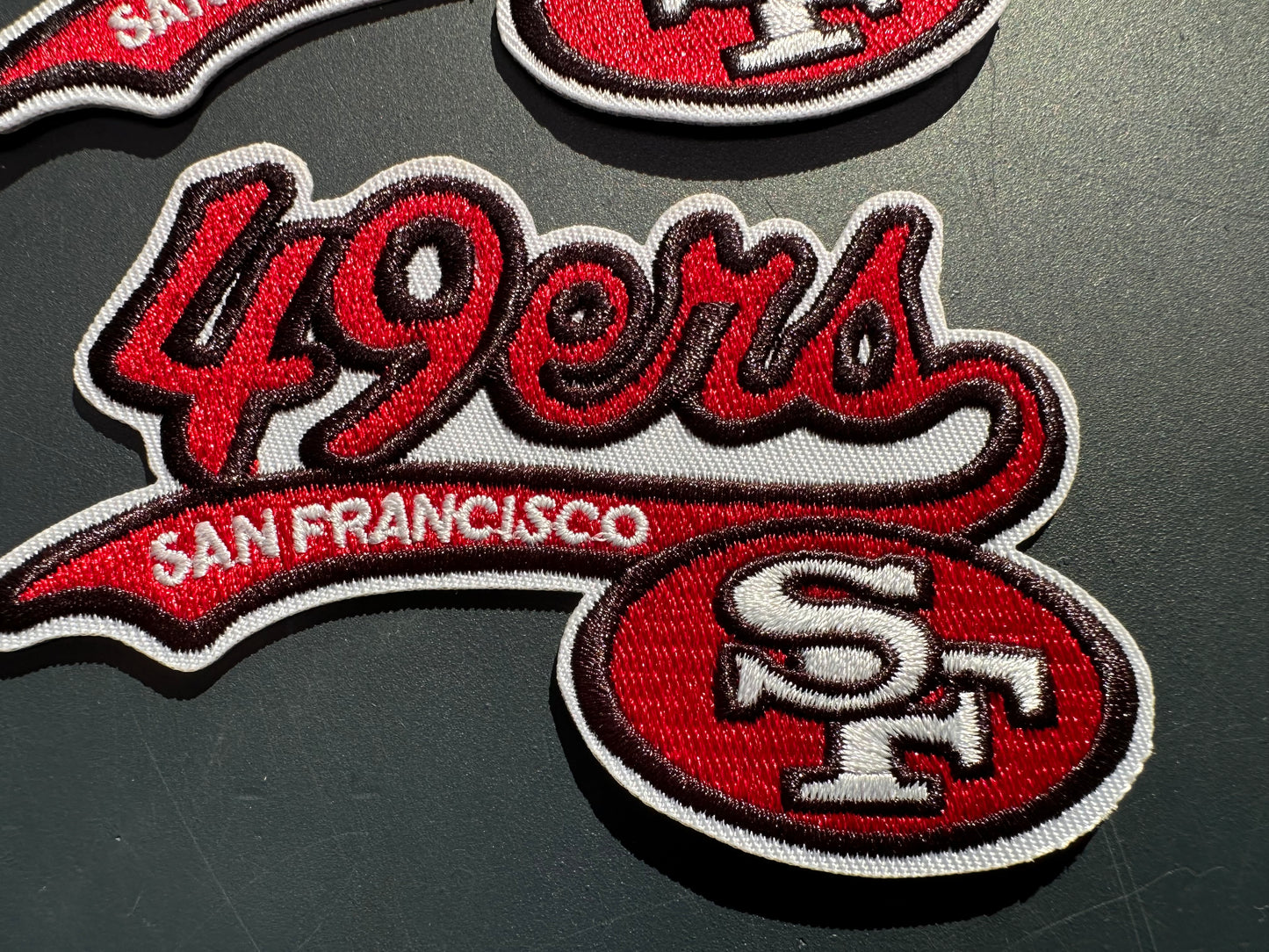 SF 49ers EMBROIDERED IRON ON PATCH/ SIZE APPROX 4" x 2"/ QUALITY MATERIAL/FABRIC PATCHES/FOOTBALL TEAM