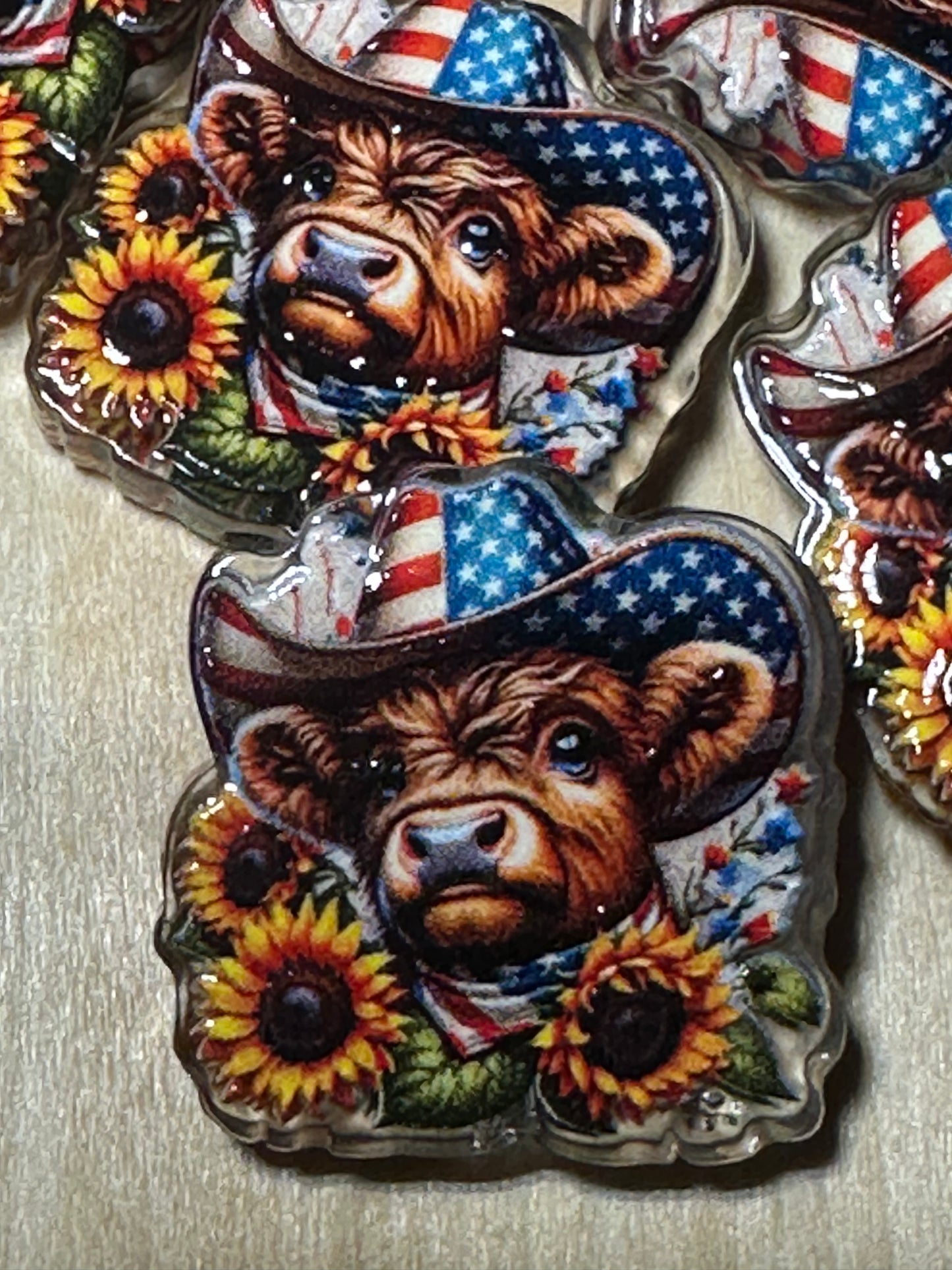 Cow- Sunflower acrylic focal bead- set of 2/ focal bead/ pen beading / keychain bead/