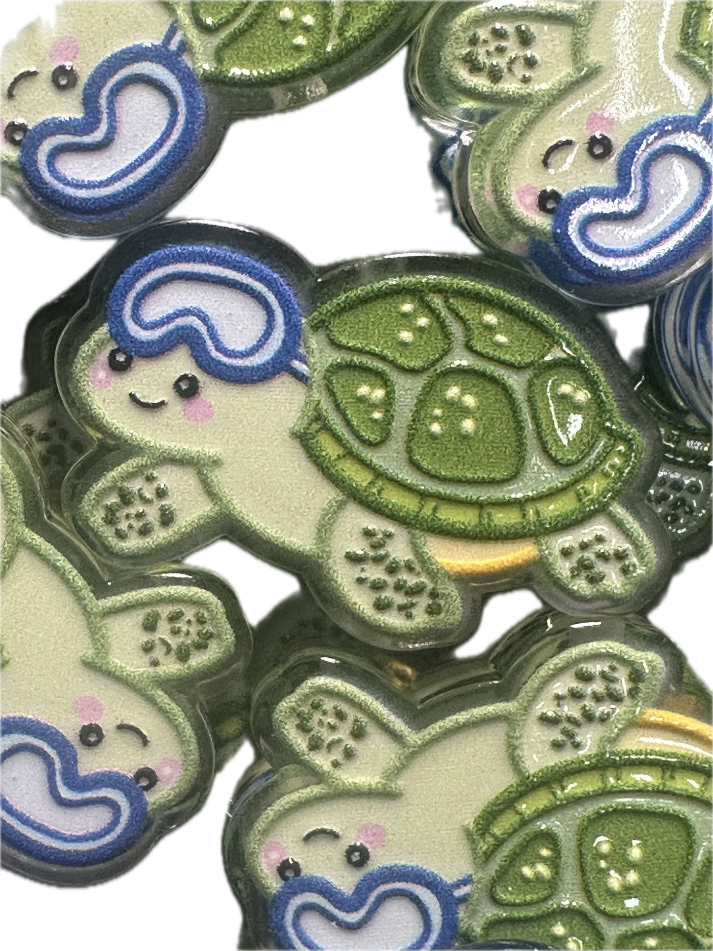 Sleepy turtle acrylic focal bead- set of 2/ focal bead/ pen beading / keychain bead /green turtle