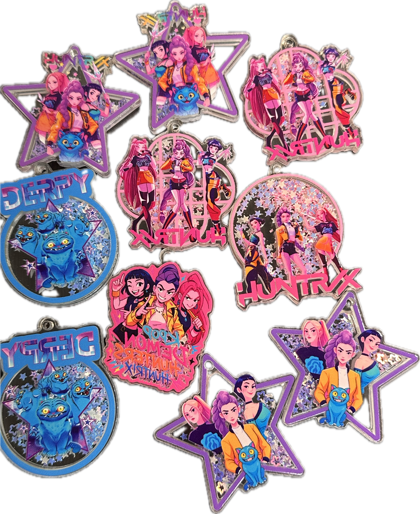 K POP Acrylic Charms Set of 10 – Mixed Character & Creature Pendants for DIY Crafts