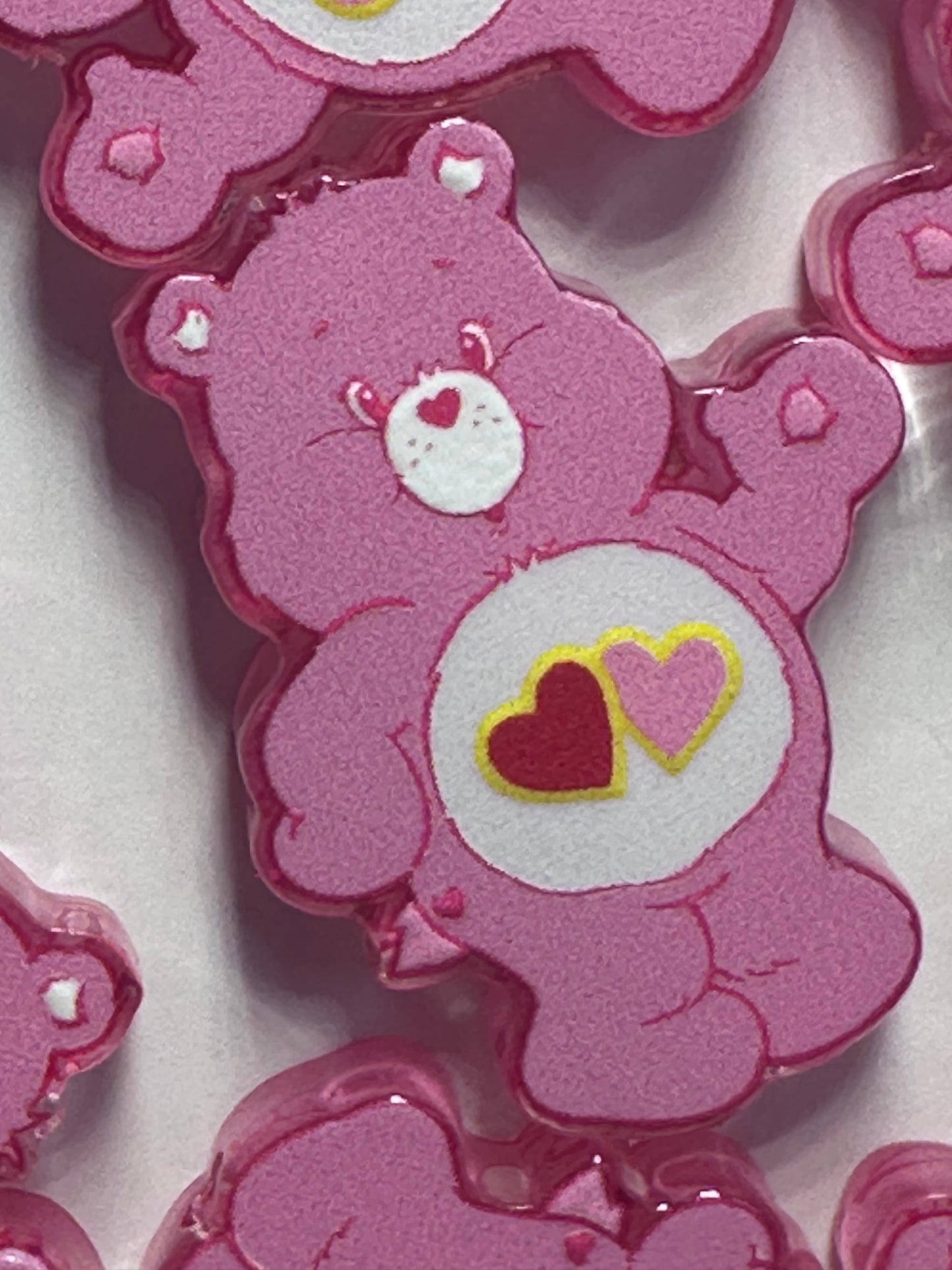 Pink Bear with hearts acrylic focal bead- set of 2/ focal bead/ pen beading / keychain bead