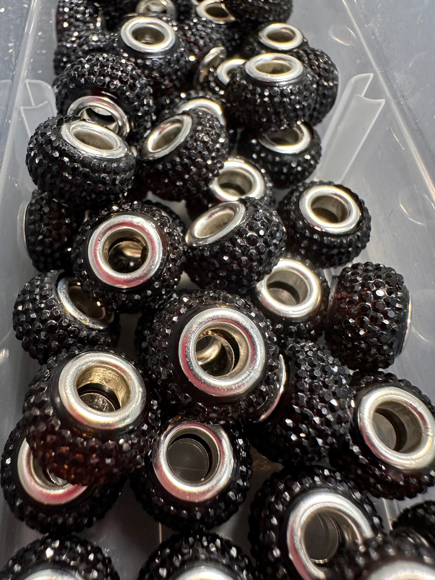 Ten (10) Acrylic black rhinestone spacers included/ jewelry Bead/ beadable pen beads/ keychain bead/bead/12mm