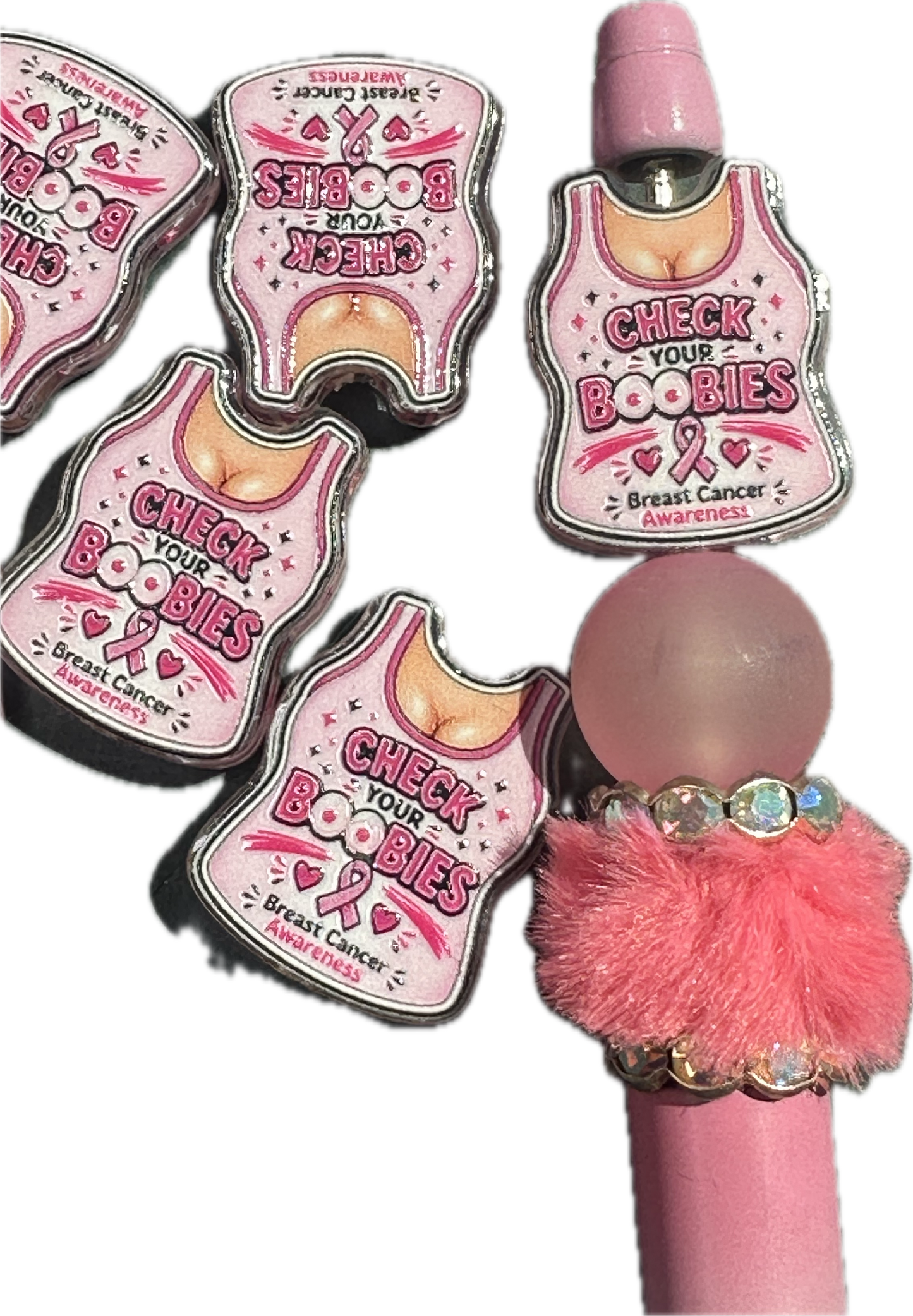 Breast Cancer Awareness Acrylic Focal Bead - set of 2 for keychains and pens / GREER AND COMPANY designed
