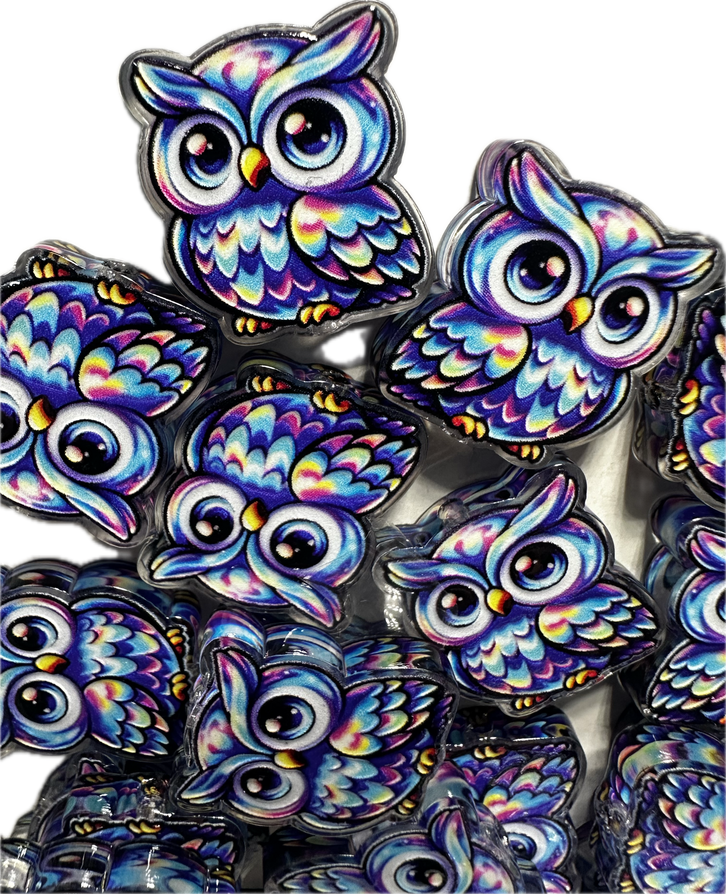 Colorful owl acrylic focal bead- set of 2/ focal bead/ pen beading / keychain bead / bird/ fairytale