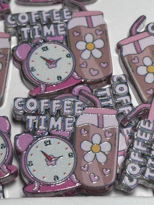 Coffee Time acrylic focal bead- set of 2/ focal bead/ pen beading / keychain bead/ drink
