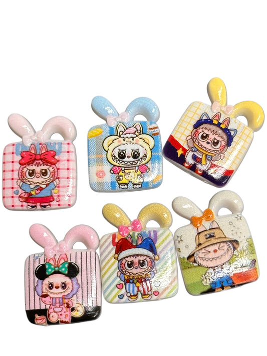 Labubu monster beads/ Ten (10) beads included assorted styles / double sided beads/ will fit pen / keychain beads/ DIY/approx. 25mm x 23mm