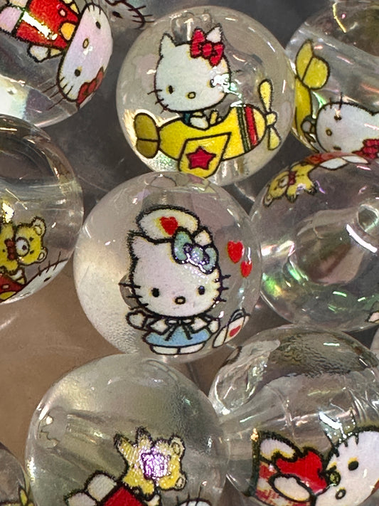 Ten (10) clear cat beads/ round shaped beads/ pen beading beads / keychain beads/ DIY/ 16mm/ cat/