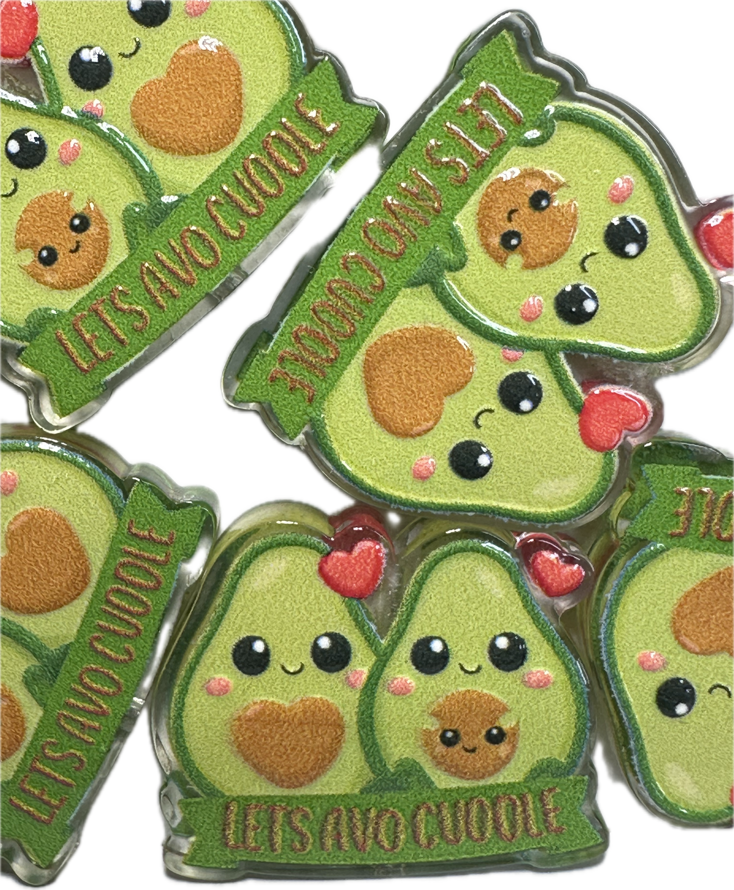 Lets Avocuddle acrylic focal bead- set of 2/ focal bead/ pen beading / keychain bead/ avocados