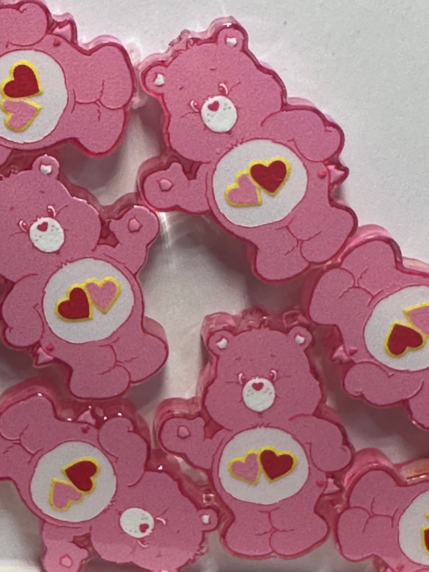 Pink Bear with hearts acrylic focal bead- set of 2/ focal bead/ pen beading / keychain bead