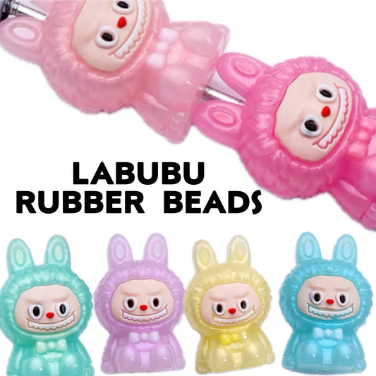 3D sitting Labubu focal bead/ set of five (5) random pvc rubber focal  bead for pen beading/monster/ elf approx 28mmx18mm