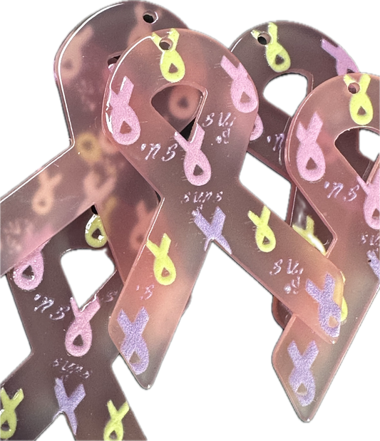 Breast Cancer Ribbon Acrylic Pendants – Pendant charms for DIY Crafts (Set of 5)