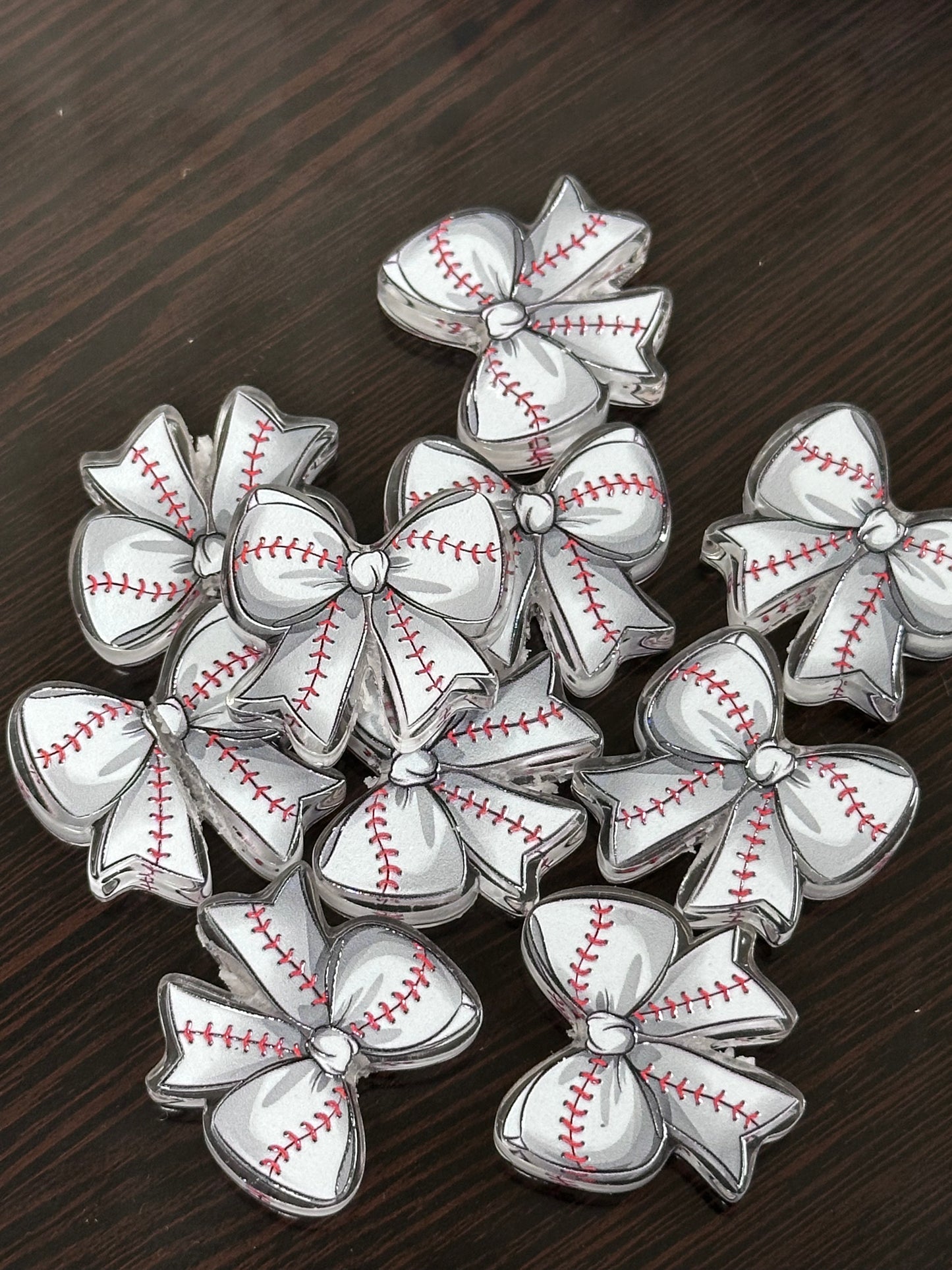 Baseball Bow acrylic focal bead- set of 2/ focal bead/ pen beading / keychain bead /