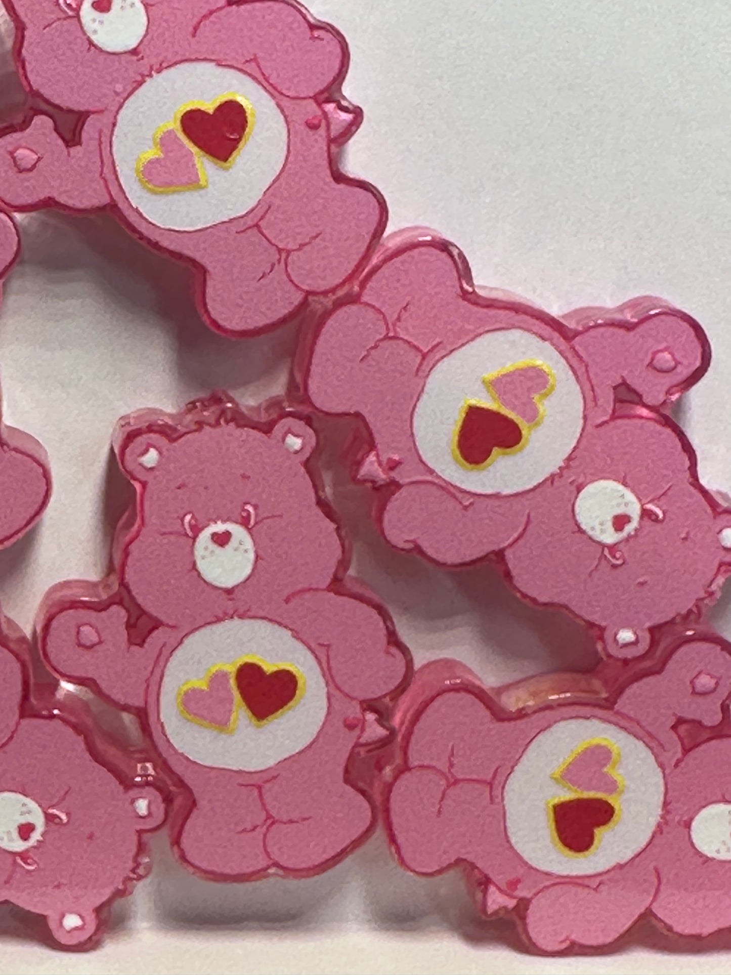 Pink Bear with hearts acrylic focal bead- set of 2/ focal bead/ pen beading / keychain bead