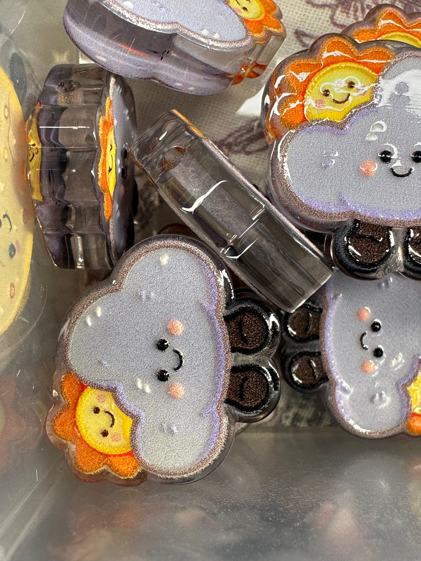 Partly sunny acrylic focal bead- set of 2/ focal bead/ pen beading / keychain bead / clouds