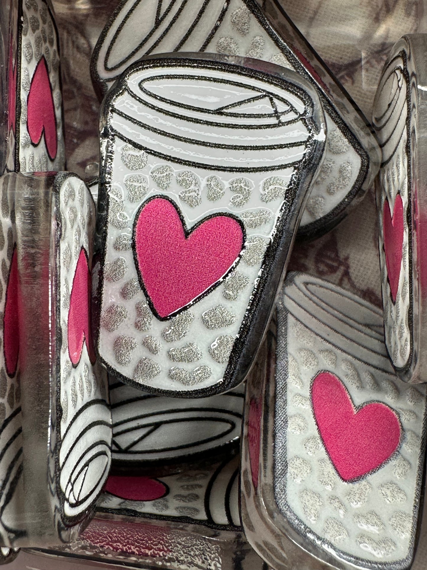 Coffee cup with heart acrylic focal bead- set of 2/ focal bead/ pen beading / keychain bead