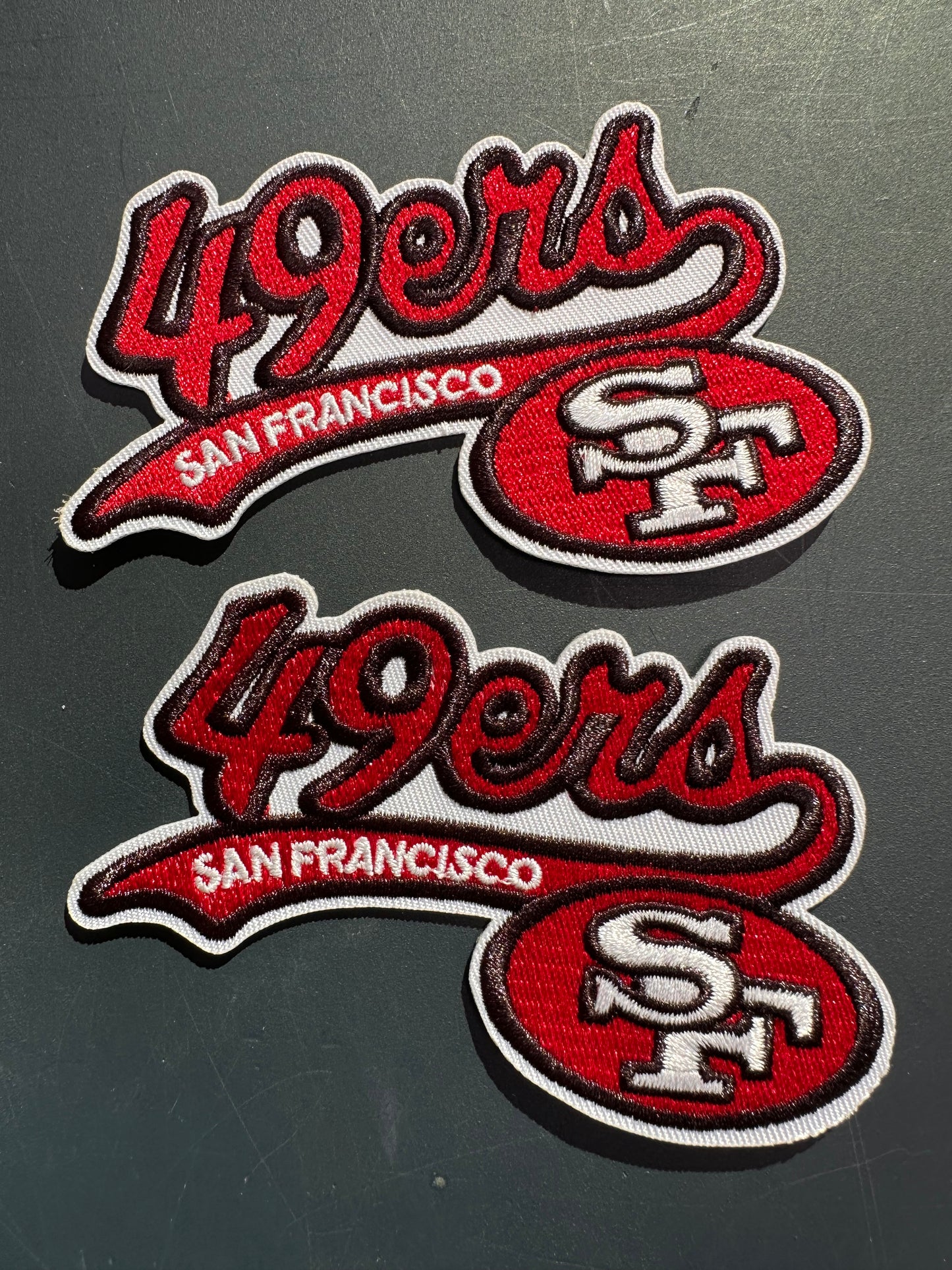 SF 49ers EMBROIDERED IRON ON PATCH/ SIZE APPROX 4" x 2"/ QUALITY MATERIAL/FABRIC PATCHES/FOOTBALL TEAM