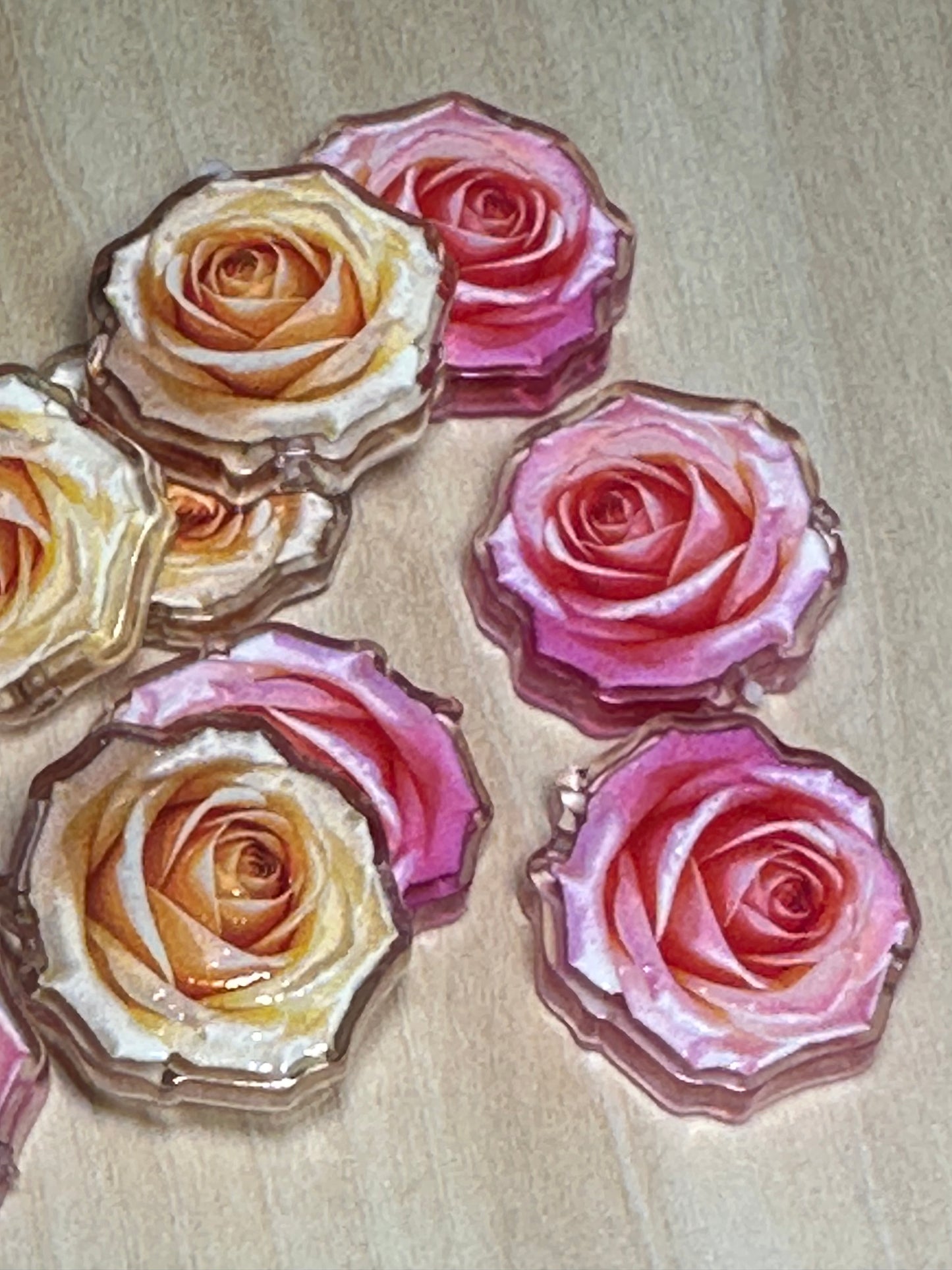 Rose flower acrylic focal bead- set of 2/ focal bead/ pen beading / keychain bead/ pink and cream