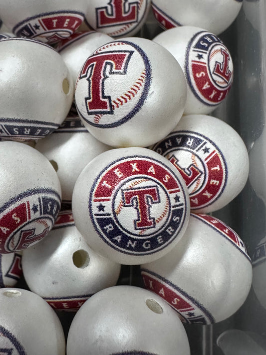 Texas Rangers 16mm Sports Print Beads • Set of 10 • Great for Pens, Keychains & Crafts-