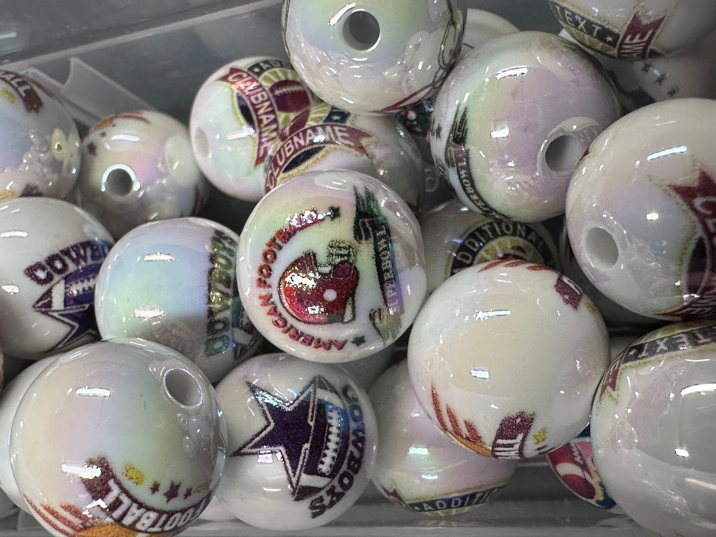 Football Sports 16mm Sports Print Beads • Set of 10 • Great for Pens, Keychains & Crafts-