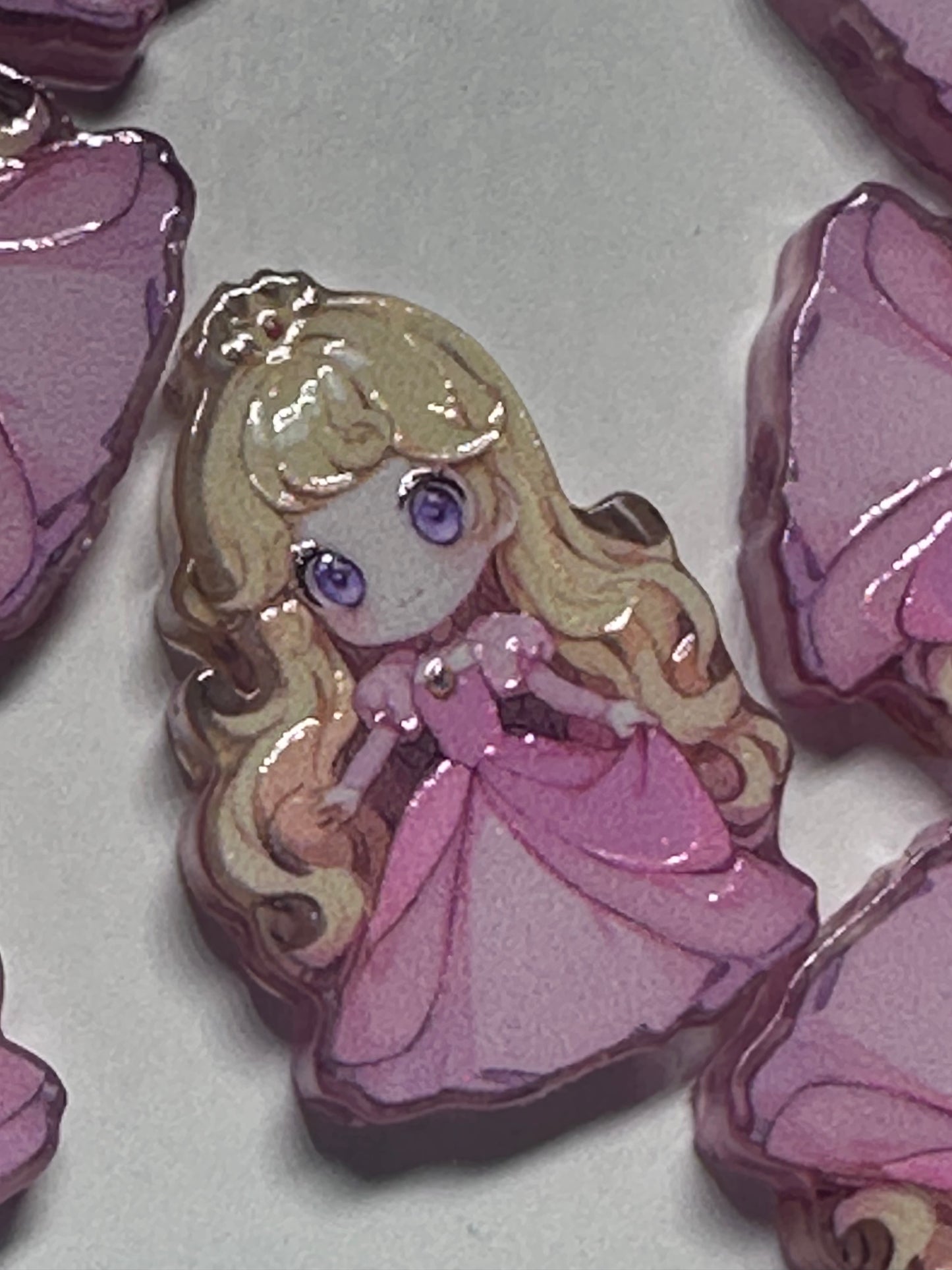 Pink dress princess acrylic focal bead- set of 2/ focal bead/ pen beading / keychain bead /blonde hair girl
