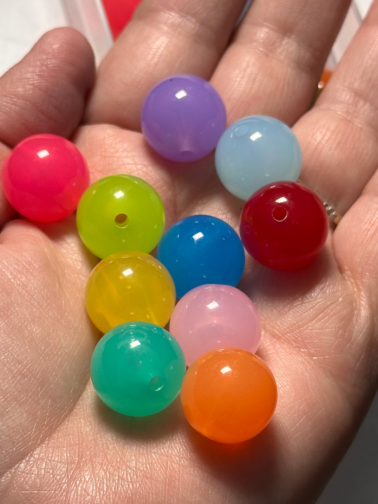 Bright jelly beads /assorted colors/ round shaped/beadable pen/ keychain bead/10 beads included/ 16mm