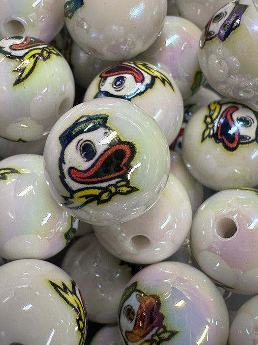 University of Oregon Ducks 16mm Sports Print Beads • Set of 10 • Great for Pens, Keychains & Crafts- mighty ducks