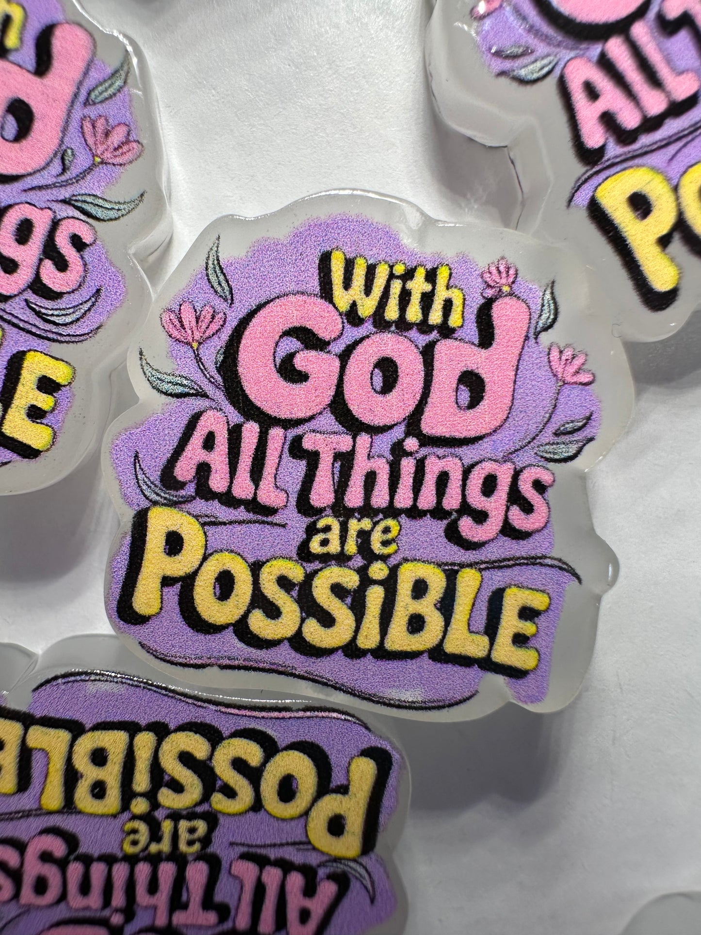 With God all things are possible acrylic focal bead- set of 2/ focal bead/ pen beading / keychain bead